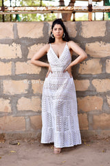 Designer Schiffli White Maxi Dress