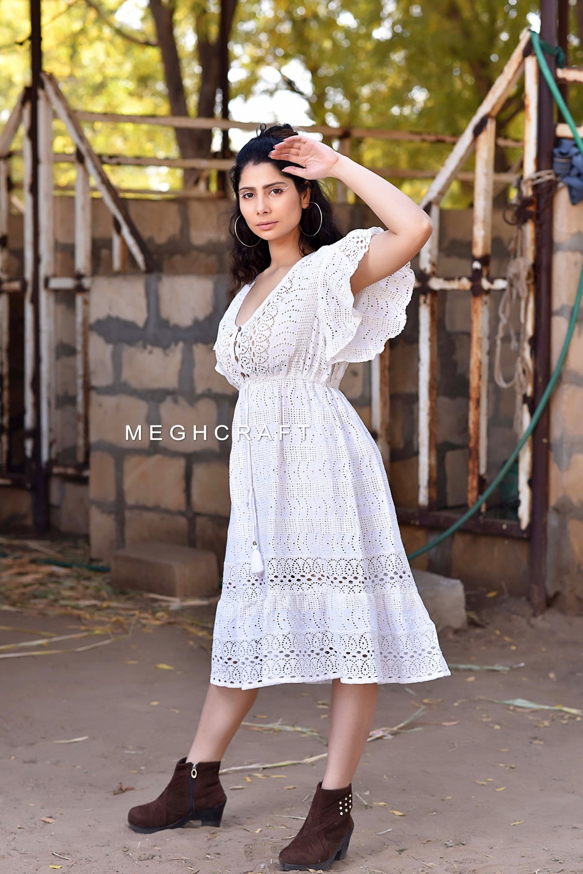White Schiffli Cotton Dress White Schiffli Cotton Dress