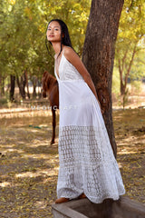 Schiffli Smocked White Maxi Dress