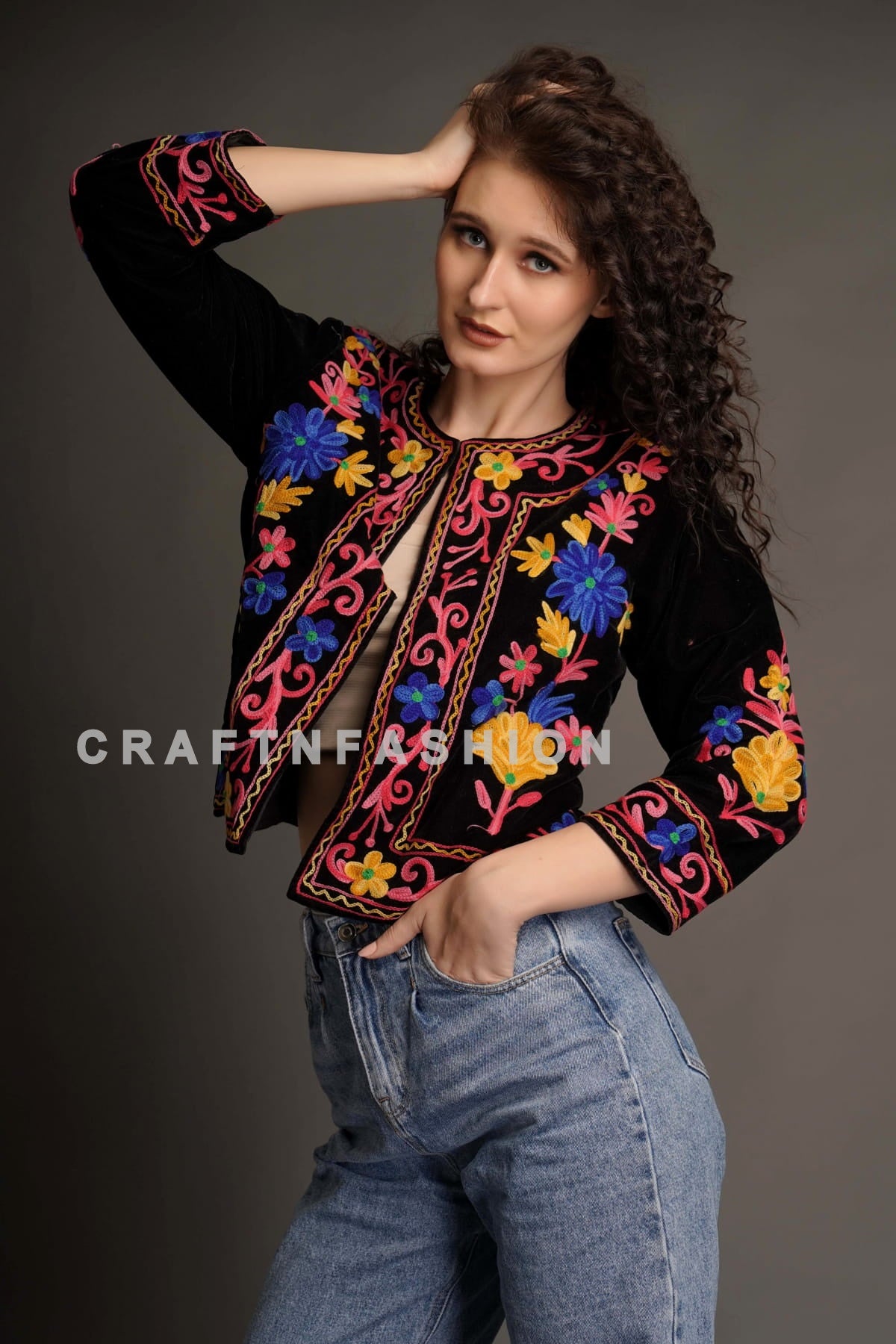 Black Floral Velvet Jacket