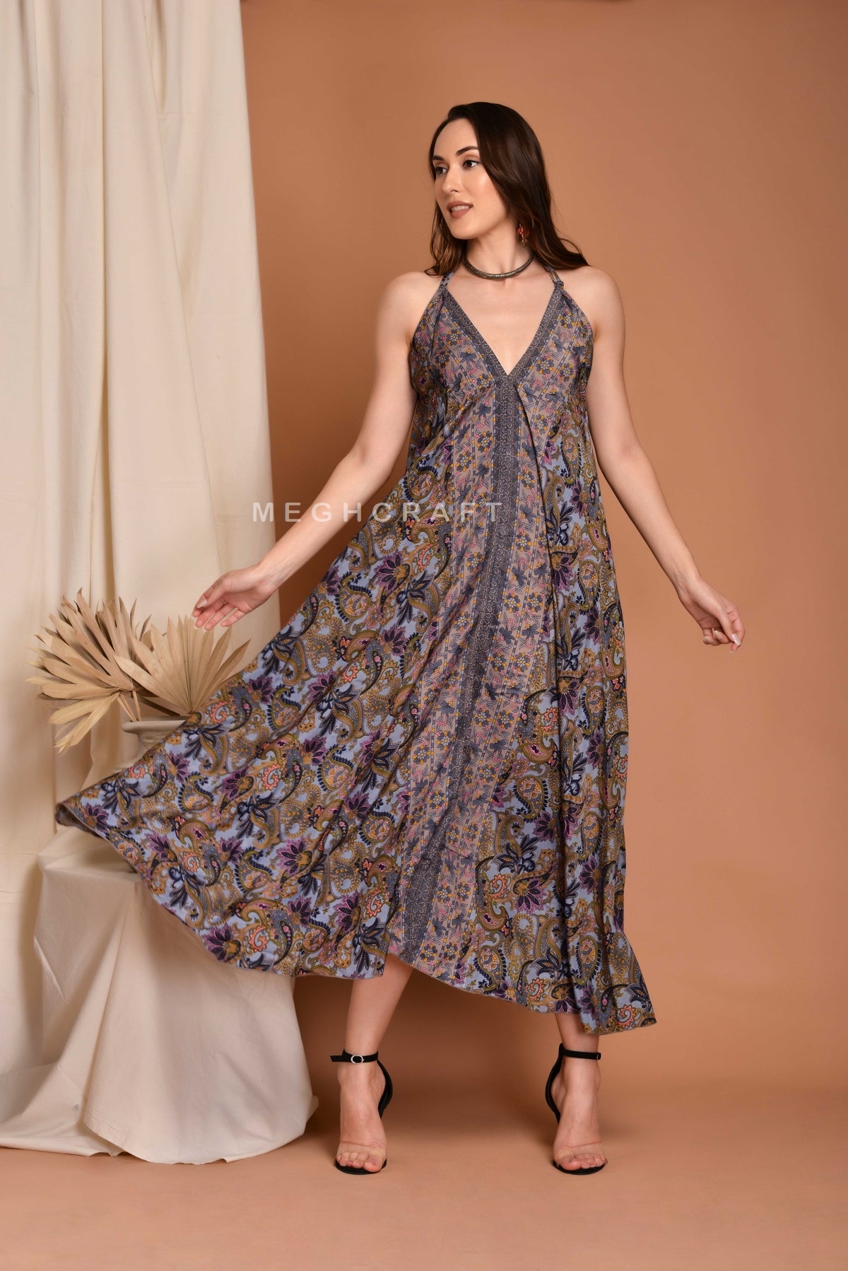 Paisley Boho Silk Maxi Dress