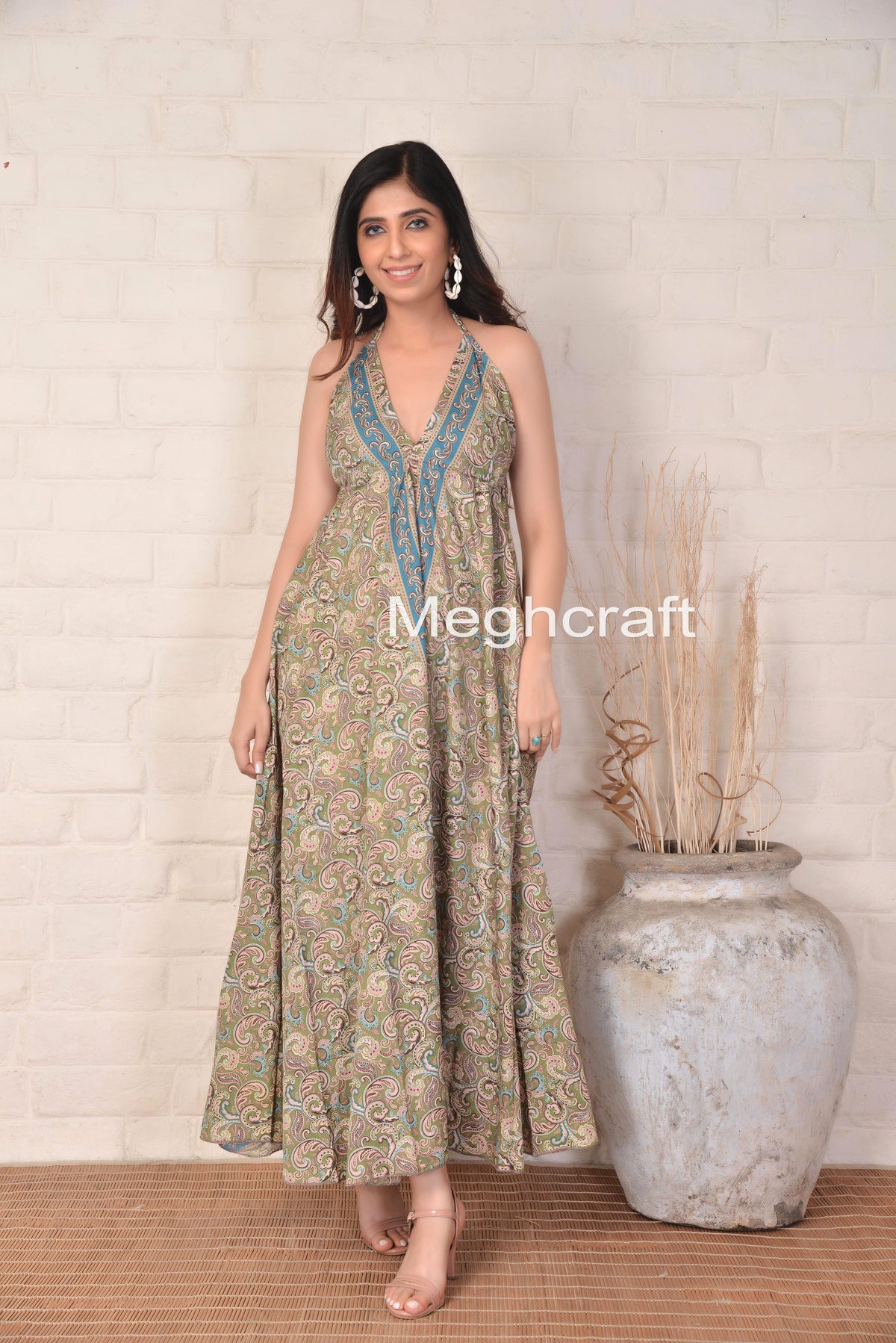 Boho Chic Silk Halter Dress