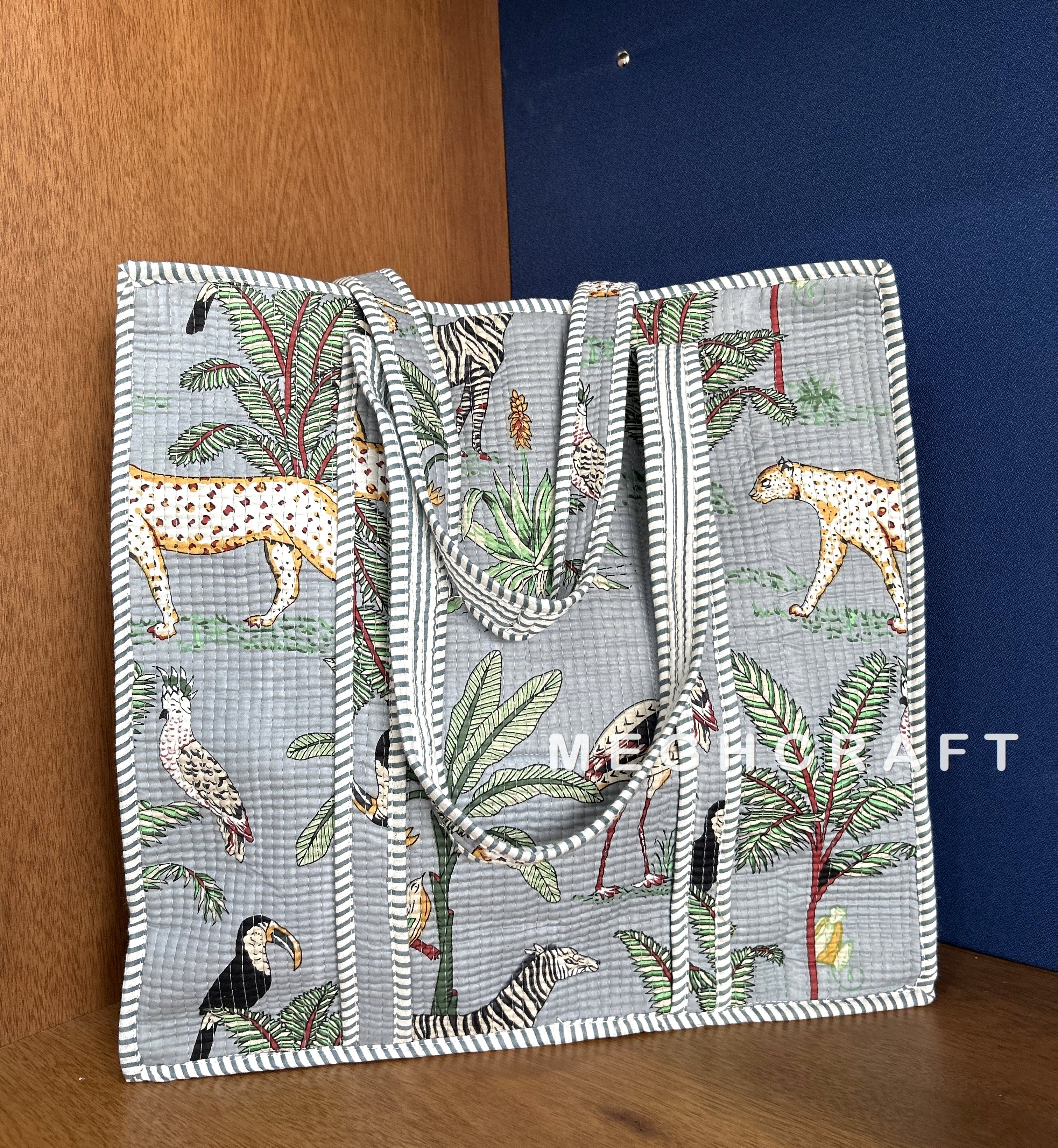 Animal Print Cotton Quilted Tote Bag