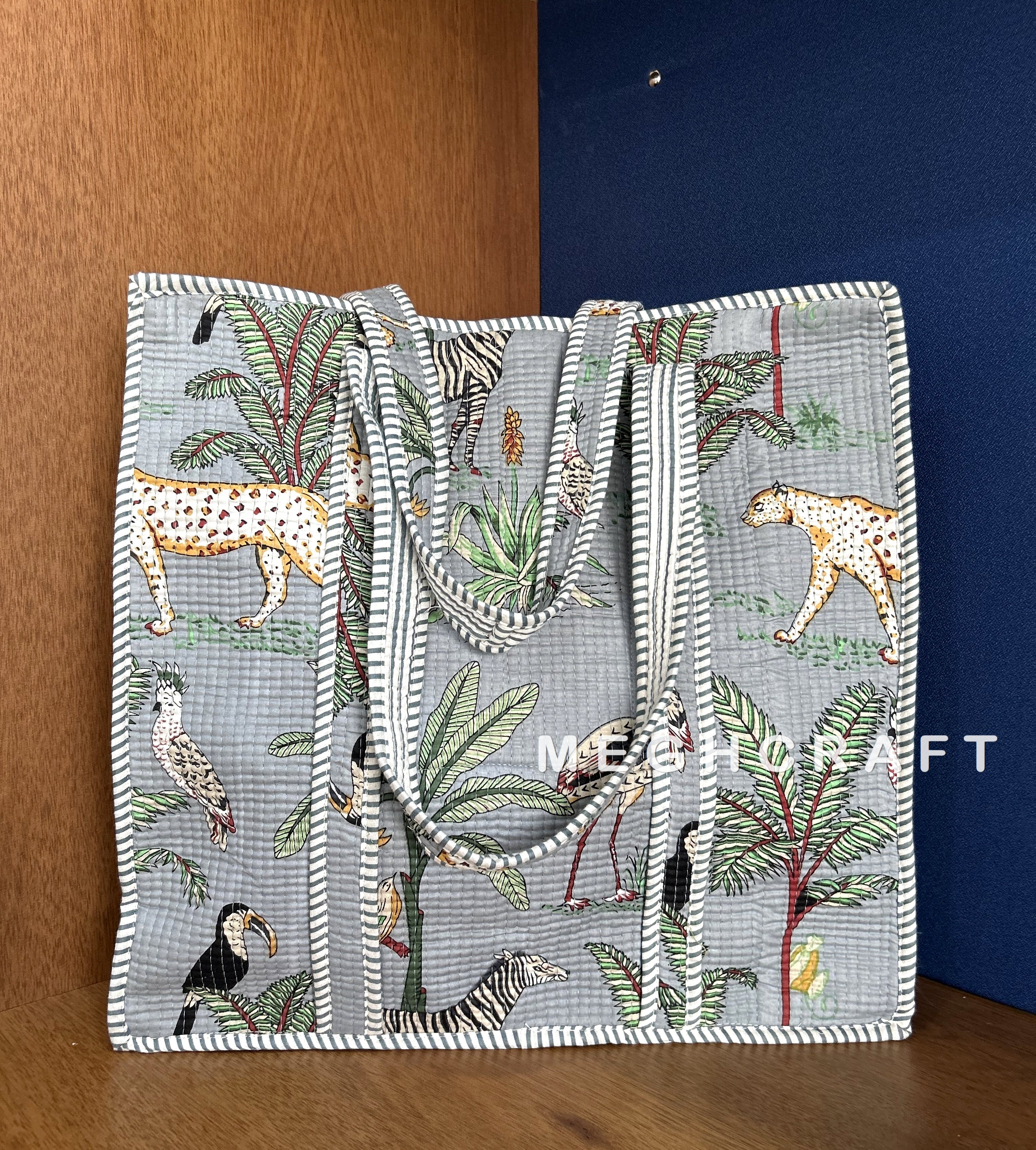 Animal Print Cotton Quilted Tote Bag