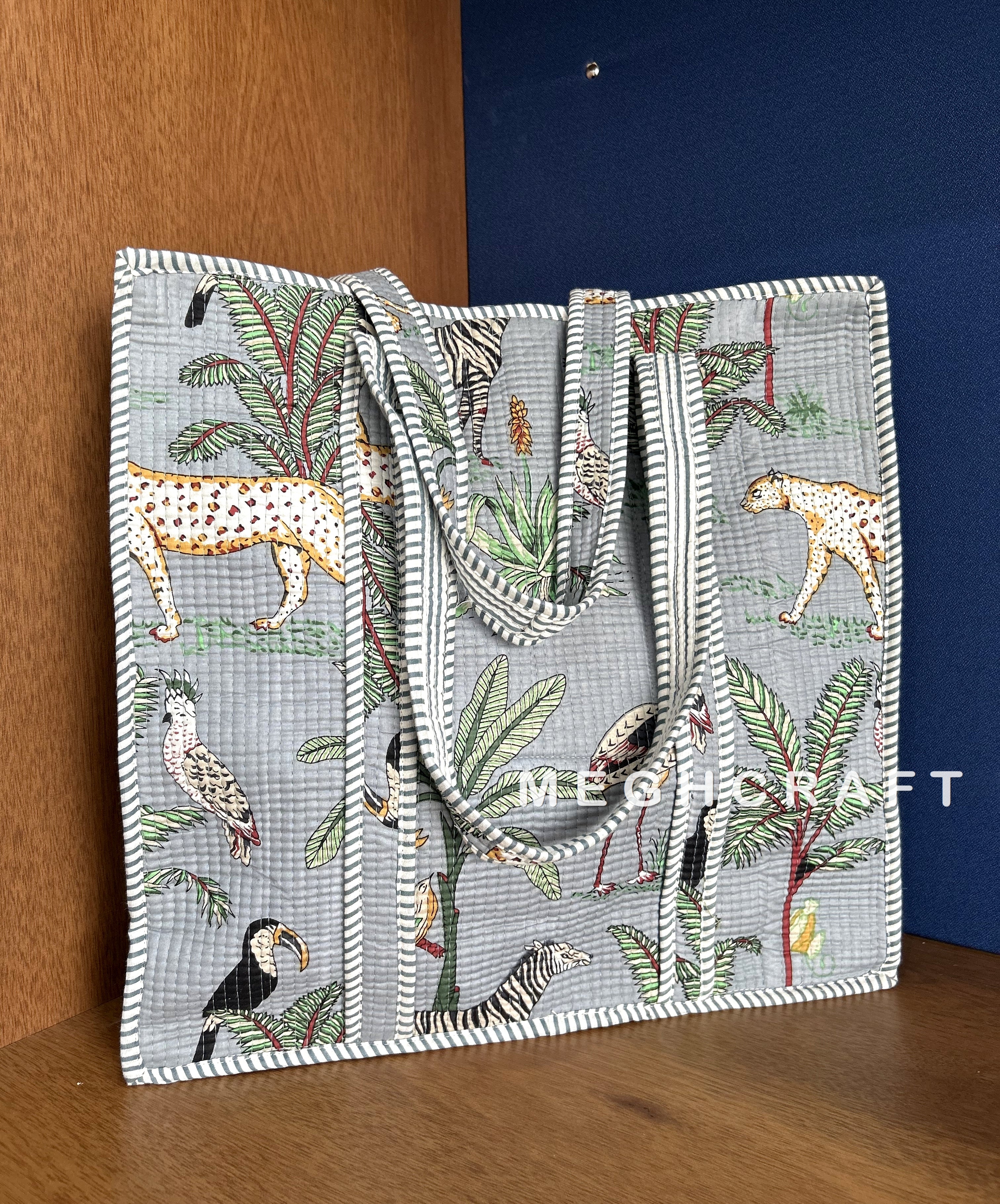 Animal Print Cotton Quilted Tote Bag