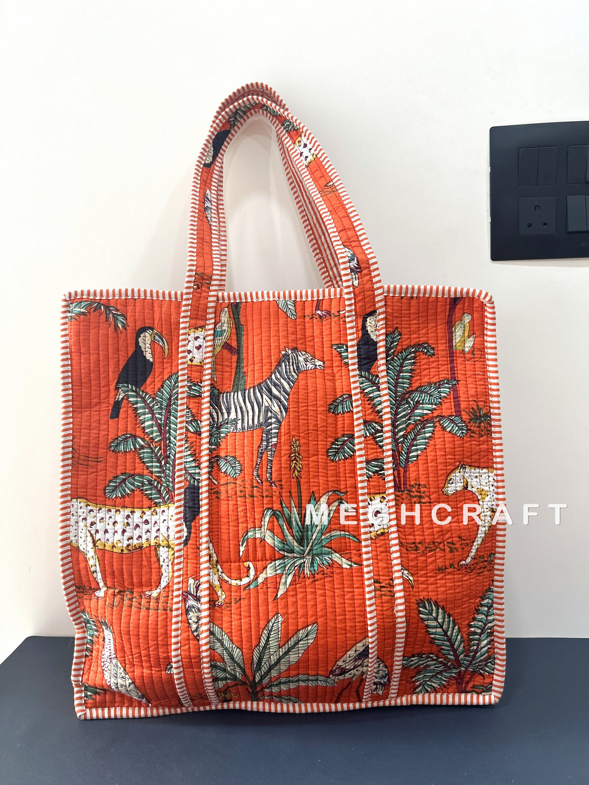 Jungle Themed Cotton Quilted Tote Bag