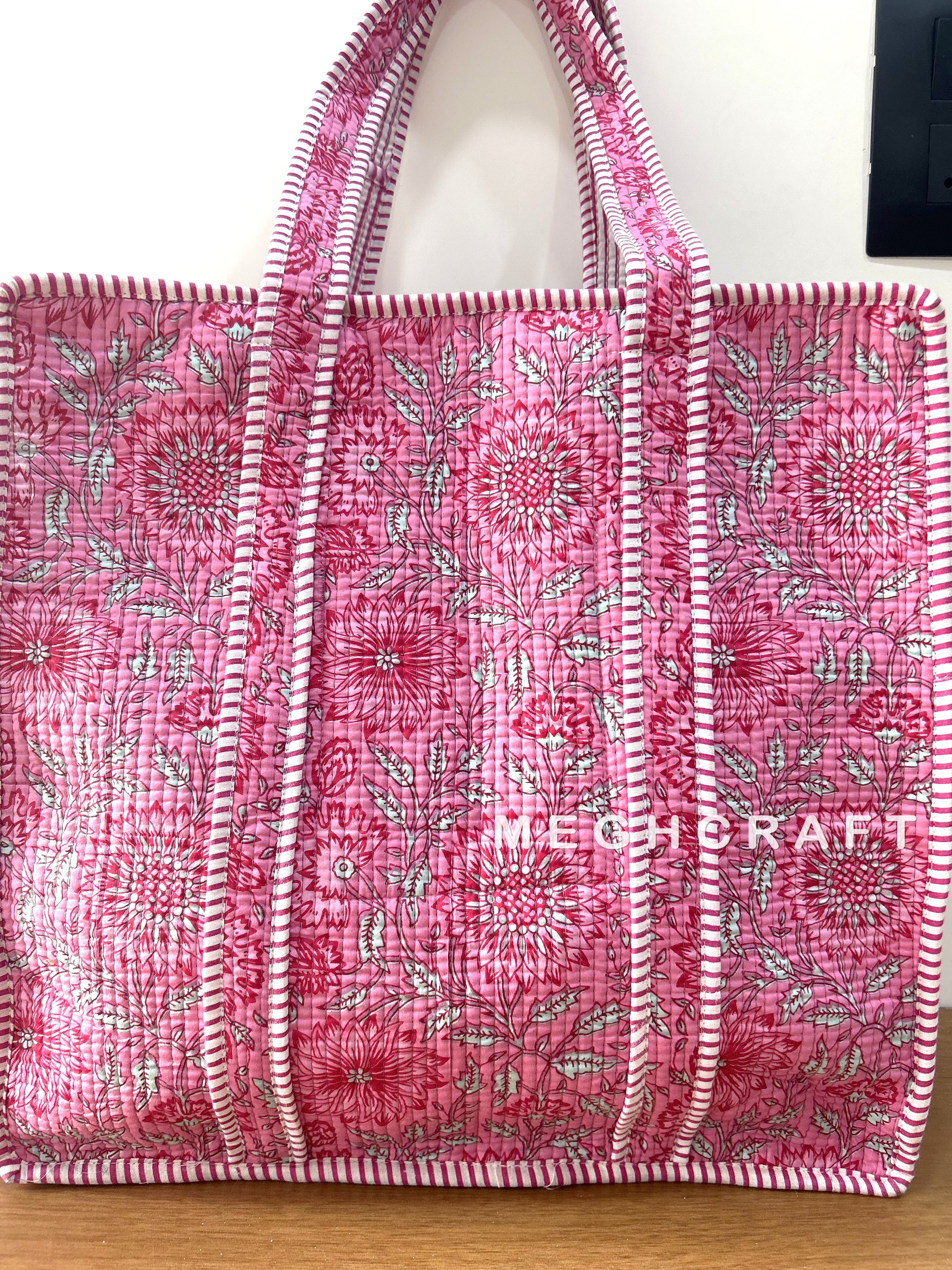 Handmade Cotton Quilted Tote Bag