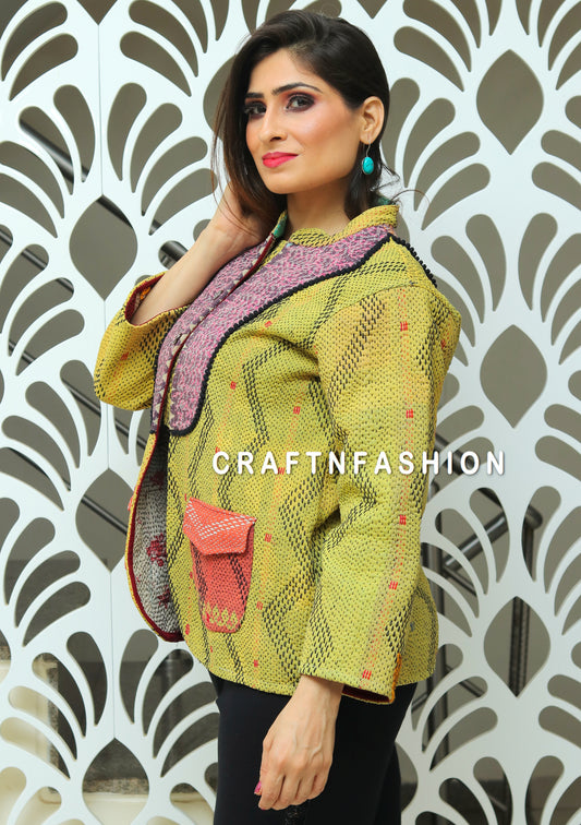 Chaqueta Kantha vintage reversible