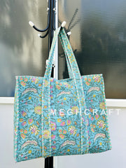 Block Printed Cotton Quilted Tote Bag