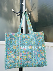 Block Printed Cotton Quilted Tote Bag