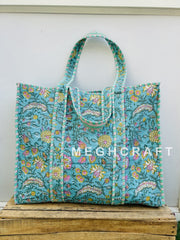 Block Printed Cotton Quilted Tote Bag