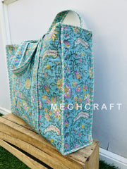 Block Printed Cotton Quilted Tote Bag