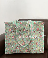 Cotton Quilted Tote Bag Zip Closure