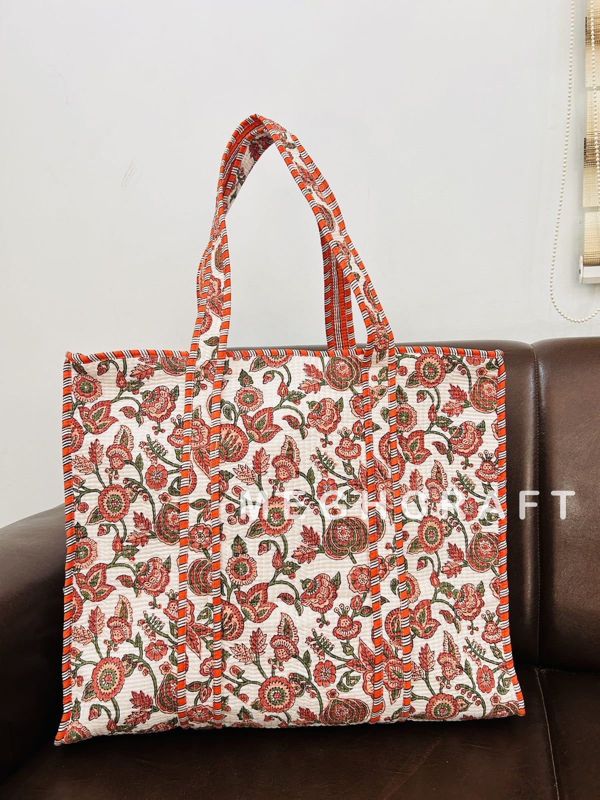 Block Printed Cotton Quilted Tote Bag