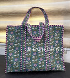 Cotton Quilted Tote Bag Zip Closure