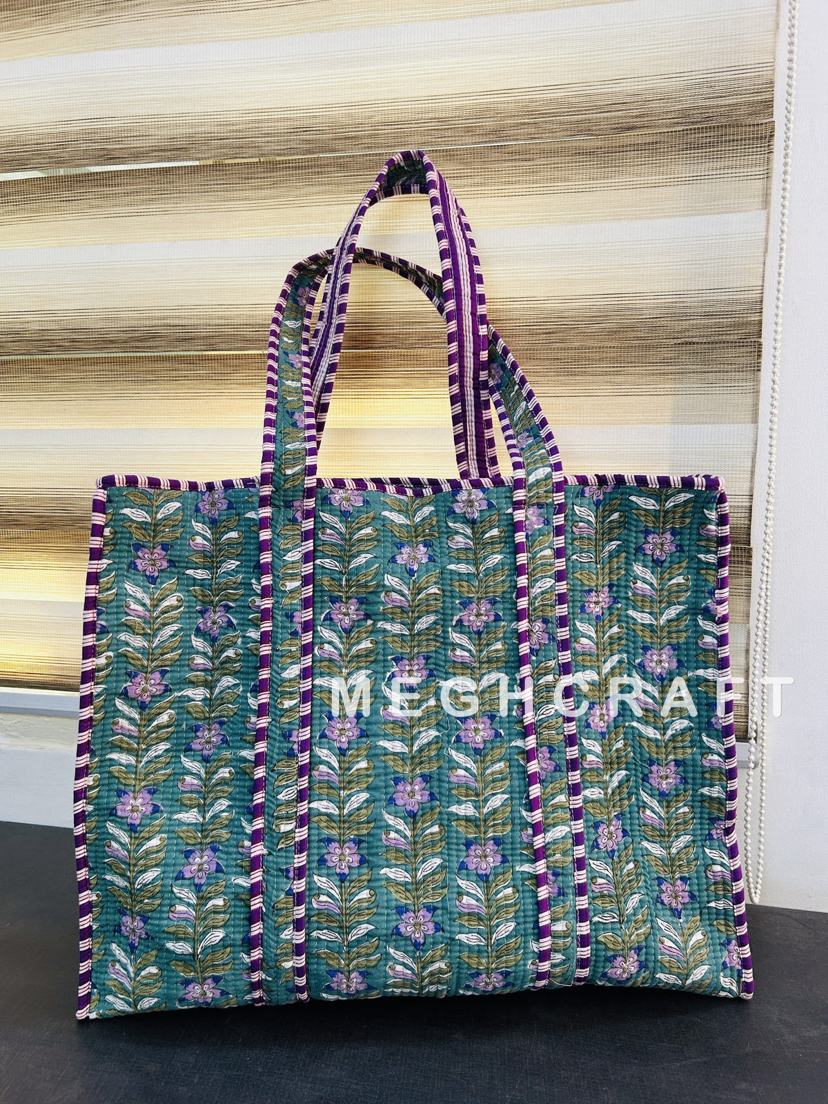 Cotton Quilted Tote Bag Zip Closure