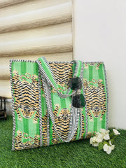 Tiger Print Cotton Quilted Tote Bag