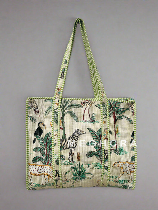 Tropical Themed Cotton Quilted Tote Bag