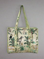 Tropical Themed Cotton Quilted Tote Bag