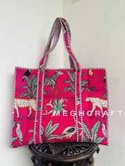 Jungle Themed Cotton Quilted Tote Bag