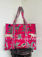 Jungle Themed Cotton Quilted Tote Bag