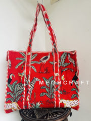 Jungle Themed Cotton Tote Bag Red