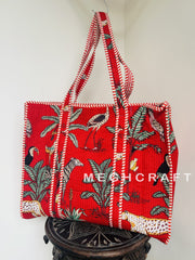 Jungle Themed Cotton Tote Bag Red