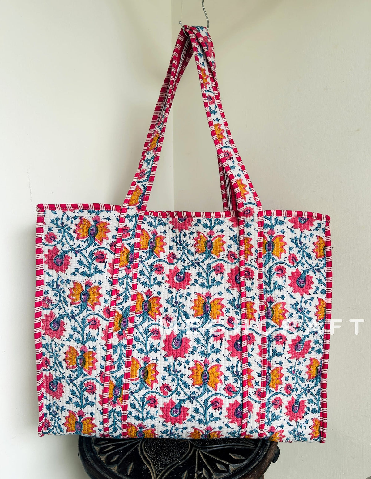 Floral Cotton Quilted Tote Bag