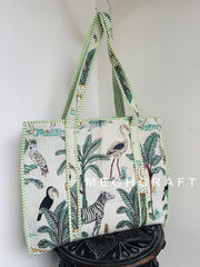 Tropical Themed Cotton Quilted Tote Bag