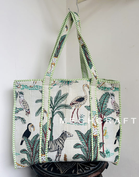 Tropical Themed Cotton Quilted Tote Bag