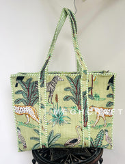 Animal Print Cotton Quilted Tote Bag