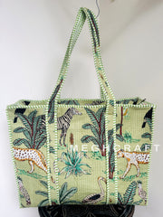 Animal Print Cotton Quilted Tote Bag