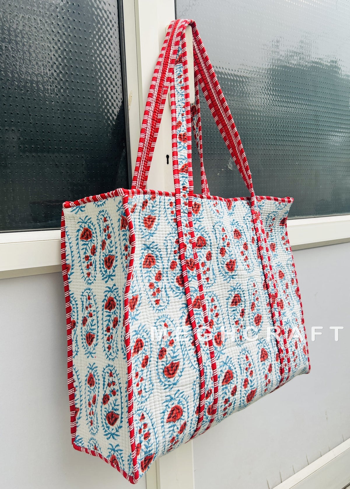 Paisley Print Cotton Quilted Tote Bag