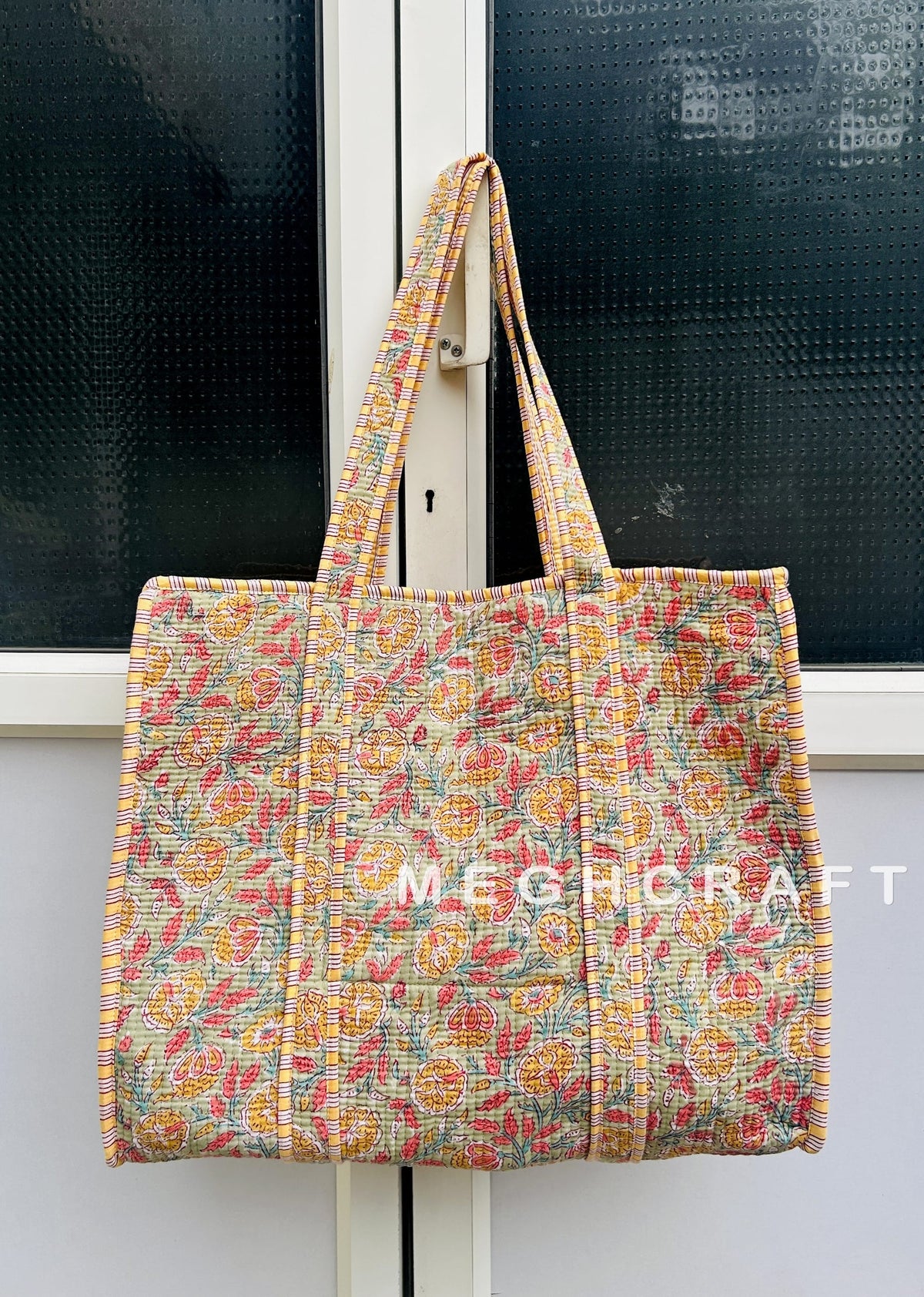 Floral Cotton Quilted Tote Bag