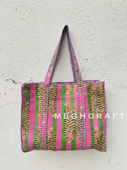 Tiger Print Cotton Quilted Tote Bag