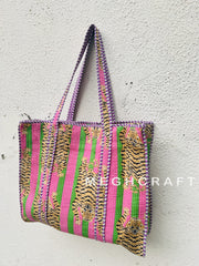 Tiger Print Cotton Quilted Tote Bag