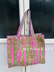 Tiger Print Cotton Quilted Tote Bag