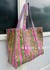 Tiger Print Cotton Quilted Tote Bag