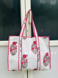 Block Printed Cotton Quilted Tote Bag