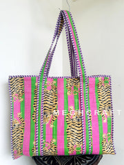 Tiger Print Cotton Quilted Tote Bag