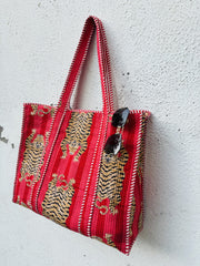 Tiger Cotton Quilted Tote Bag Red