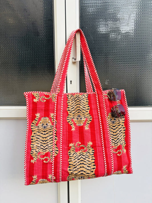 Tiger Cotton Quilted Tote Bag Red