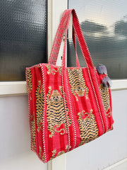 Tiger Cotton Quilted Tote Bag Red