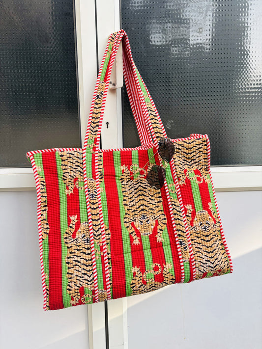 Tiger Print Cotton Quilted Tote Bag