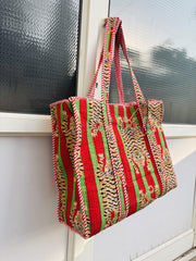 Tiger Print Cotton Quilted Tote Bag