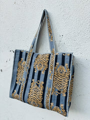 Tiger Print Cotton Quilted Tote Bag