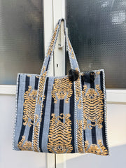 Tiger Print Cotton Quilted Tote Bag