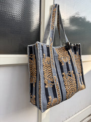 Tiger Print Cotton Quilted Tote Bag