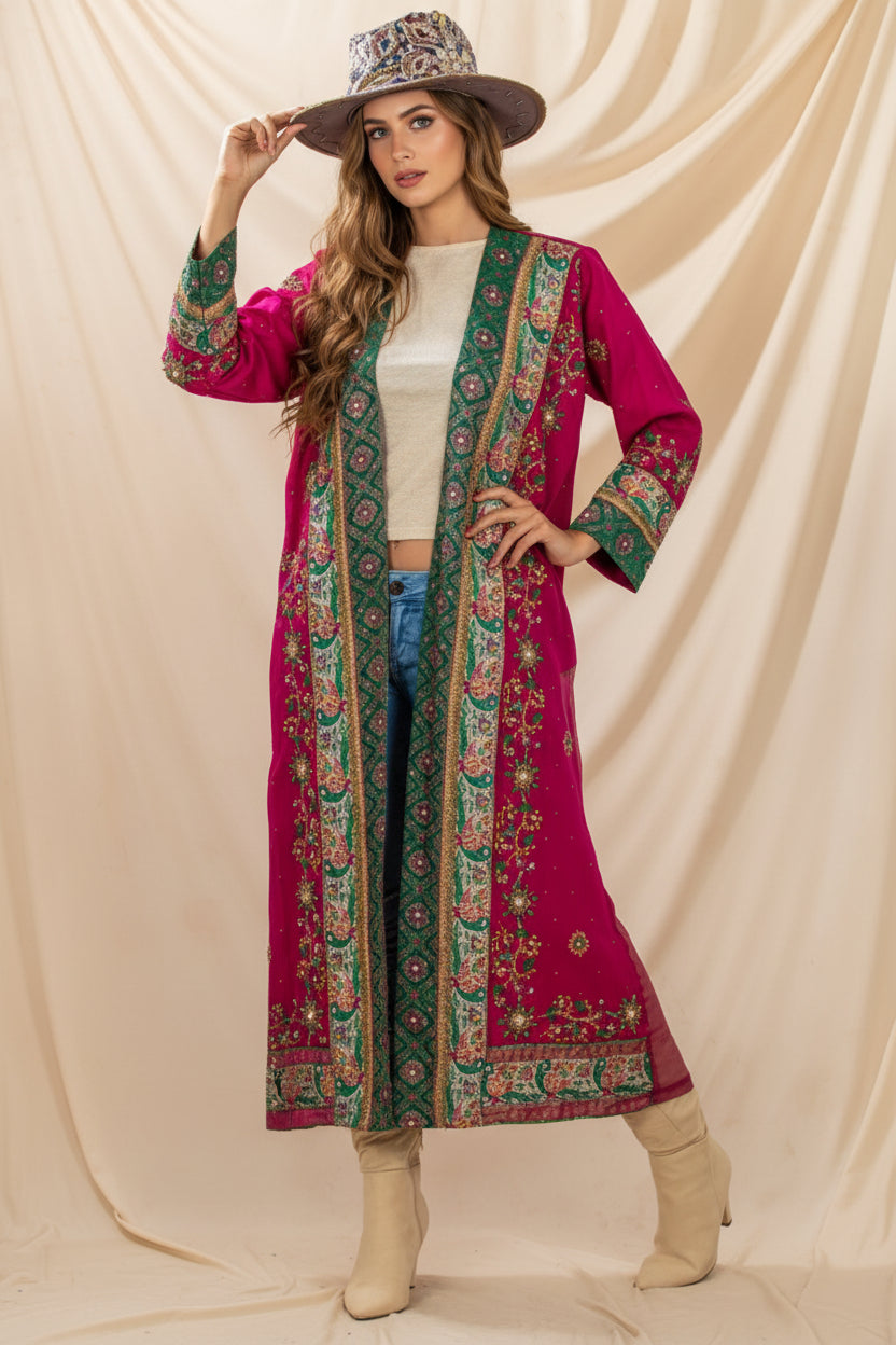 Wholesale Vintage Embellished Sari Kimono