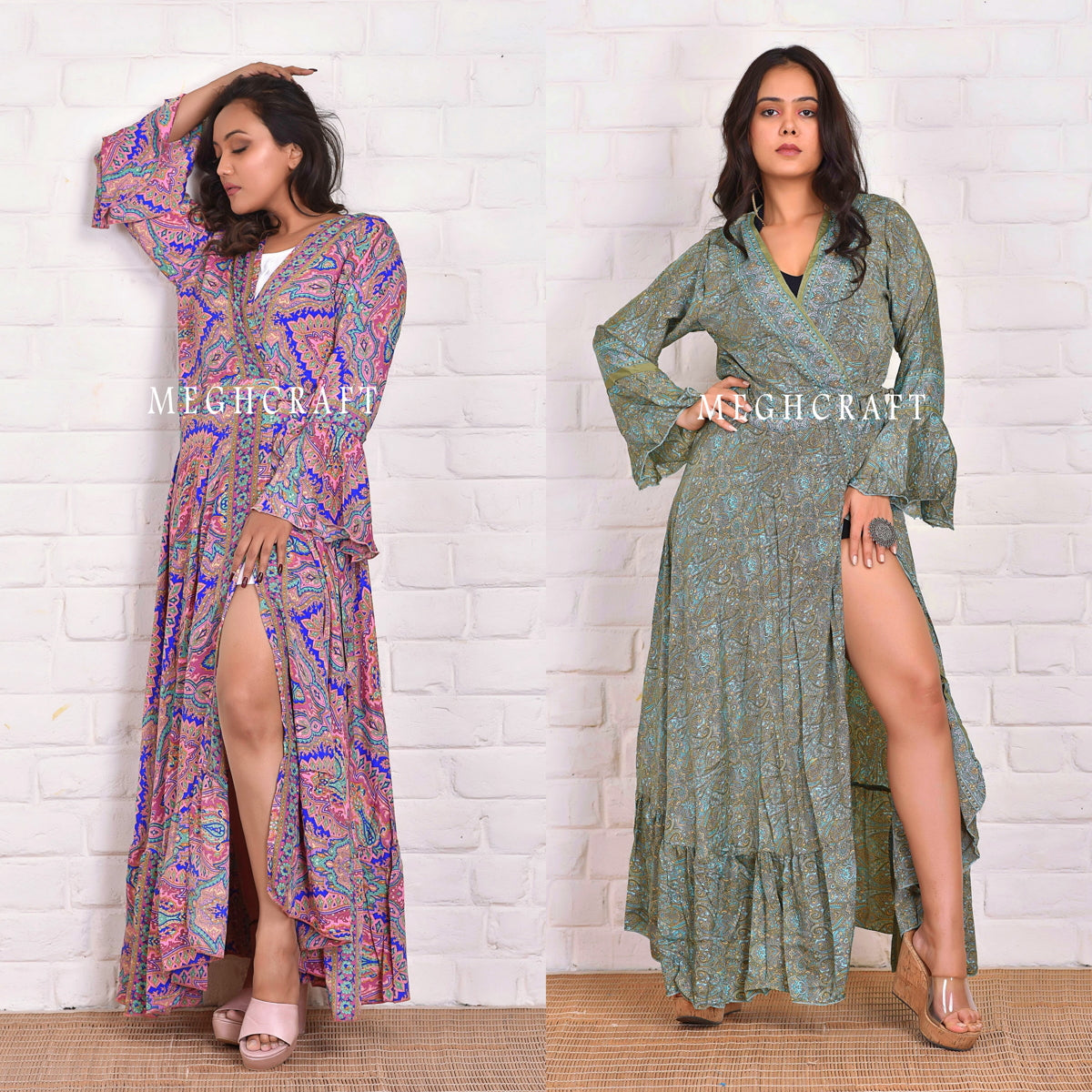 Wholesale Boho Silk Wrap Kimono Dress